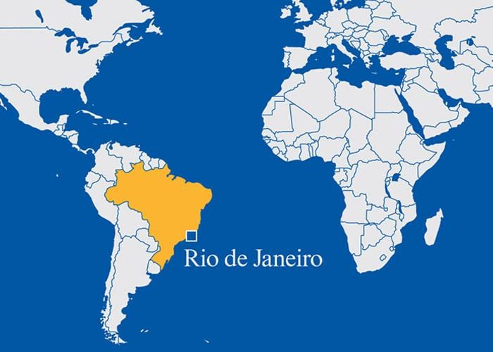 hartă a lumii care arată Rio de Janeiro